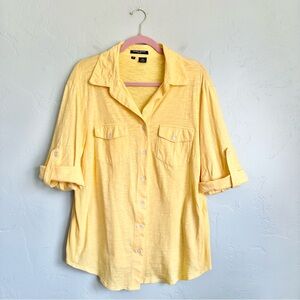 Sandra Ingrish | Women’s Yellow Button-Down Roll Sleeve Collared‎ Shirt Size 1X